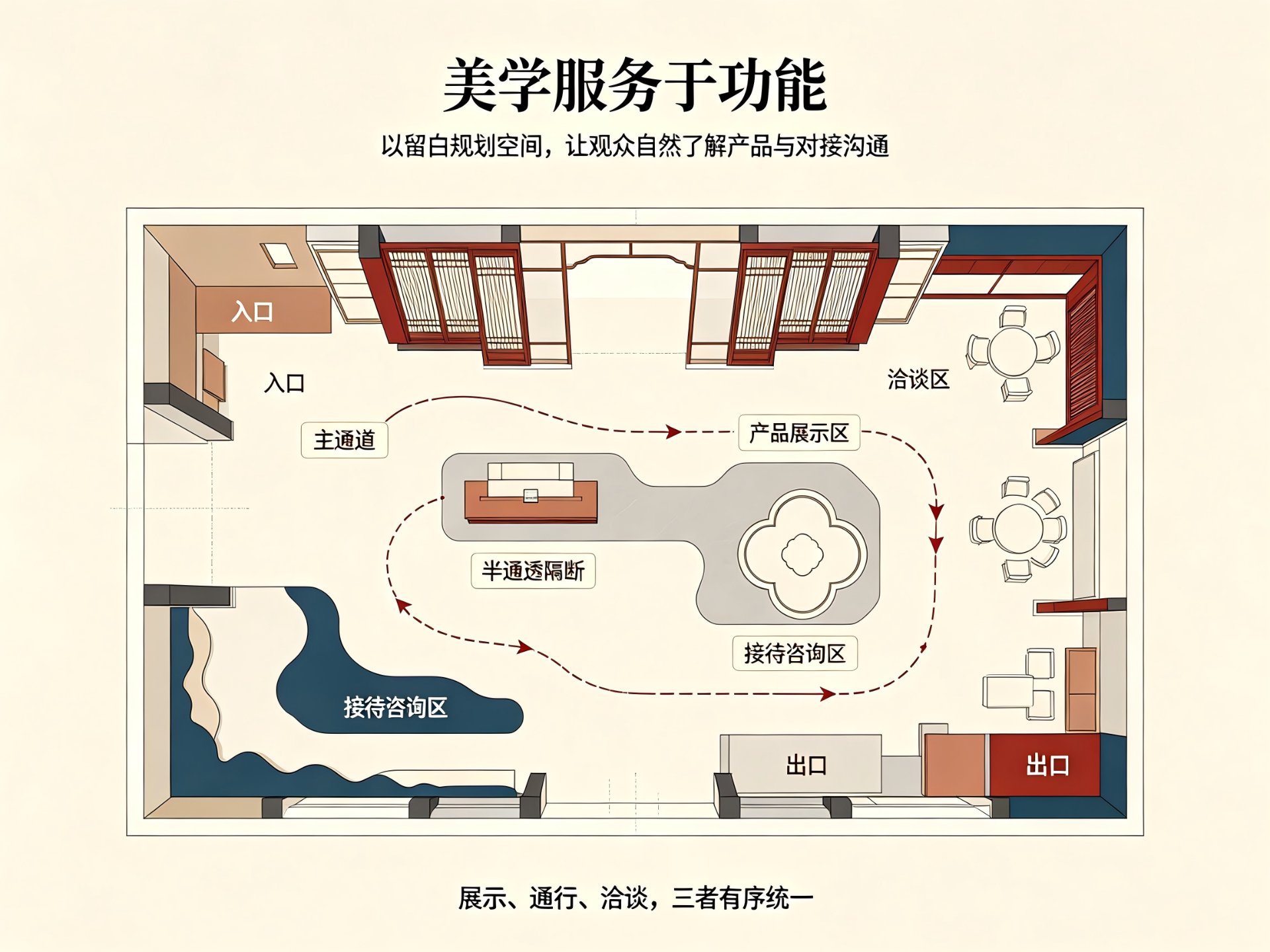 国潮展台设计：以留白规划空间，让观众自然了解产品与对接沟通